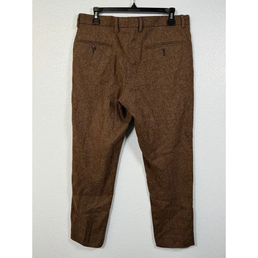 J.Crew Bowery Men’s 31x27 Moon British Cloth Wool Herringbone Tweed Pants Brown